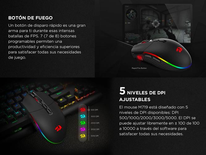 Mouse Gamer Redragon Invader M719 RGB 10000 dpi 8 botones - 3