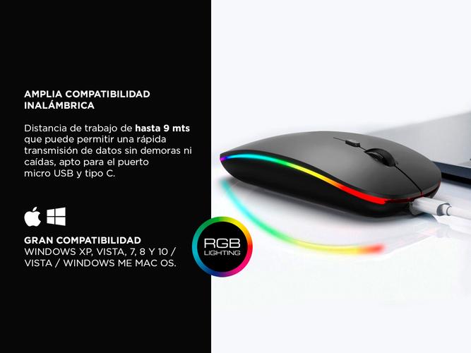 Mouse Inalámbrico Óptico LED Recargable Silencioso Bluetooth Portátil USB  - 2