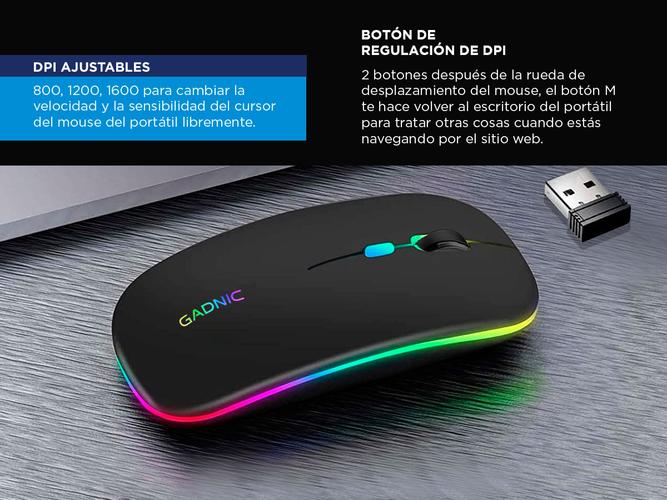 Mouse Inalámbrico Óptico LED Recargable Silencioso Bluetooth Portátil USB  - 3