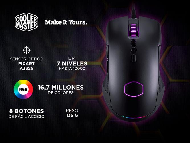 Mouse Gamer Coolermaster CM310 RGB 10000 DPI 8 Botones Sensor Pixart  - 1