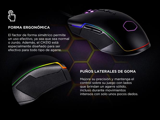 Mouse Gamer Coolermaster CM310 RGB 10000 DPI 8 Botones Sensor Pixart  - 3
