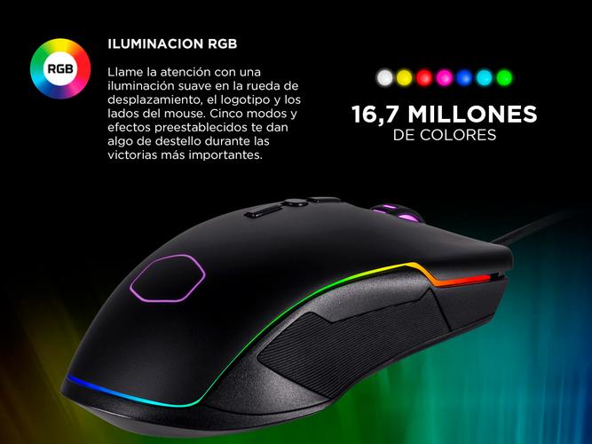 Mouse Gamer Coolermaster CM310 RGB 10000 DPI 8 Botones Sensor Pixart  - 4
