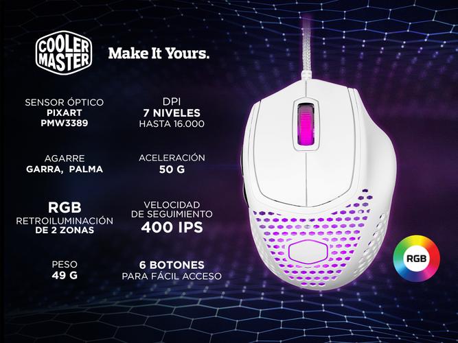 Mouse Gamer Coolermaster MM720 White Matte 16000 DPI Led RGB - 1