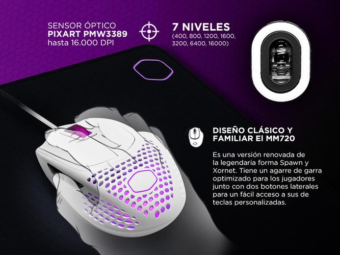 Mouse Gamer Coolermaster MM720 White Matte 16000 DPI Led RGB - 2