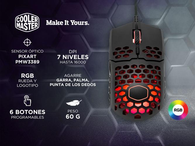 Mouse Gamer Coolermaster MM711 Black Matte Led RGB 16000 DPI Ultraliviano  - 1
