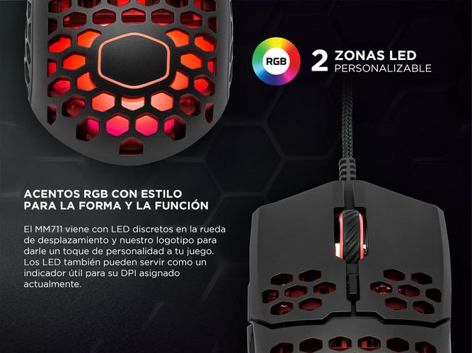 Mouse Gamer Coolermaster MM711 Black Matte Led RGB 16000 DPI Ultraliviano  - 4