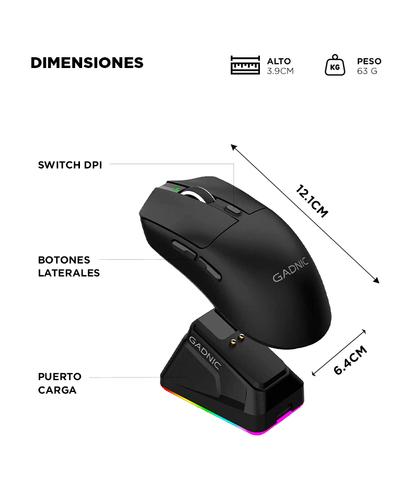Mouse Gamer Gadnic Inalambrico Bluetooth 24G USB C 12000 DPI Sensor PAW3311 7 Botones Programables RGB - 5