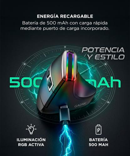 Mouse Inalambrico Vertical Ergonomico Gadnic RGB 500mAh USB C Dual 2 4G Bluetooth 6 Botones DPI Ajustable 1600 ABS Superlight 120g Multi Dispositivo - 4