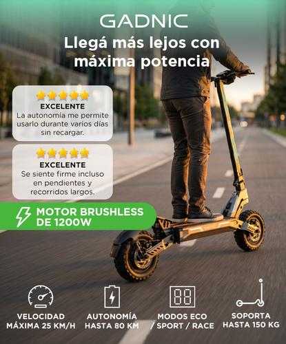 Monopatín Eléctrico Gadnic Motor Potente 1200W Autonomía 80 km Velocidad 25 km/h Neumáticos Todoterreno 11”  - 1