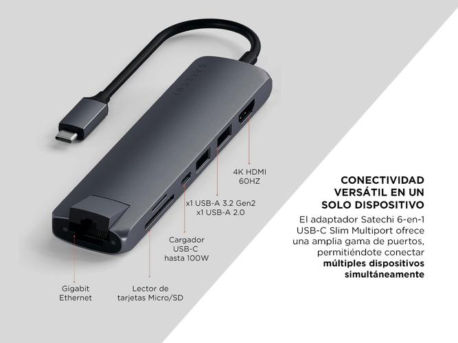 Hub Satechi 6-in-1 USB-C Slim Multiport Adapter con Ethernet - 2