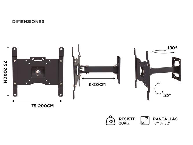 Soporte TV Monitor 10 a 32 Basculante Inclinacion Nakan Negro - 4