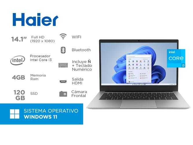 Notebook Haier Intel core I3 Ram 4GB SSD 120GB Windows 11 - 1