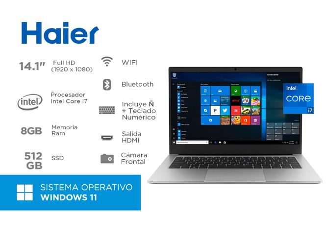 Notebook Haier Intel Core I7 RAM 8GB SSD 512GB Windows 11 - 1