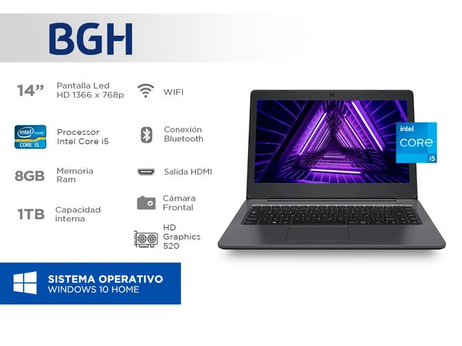 Notebook BGH Intel core I5 Ram 8GB 1TB 14