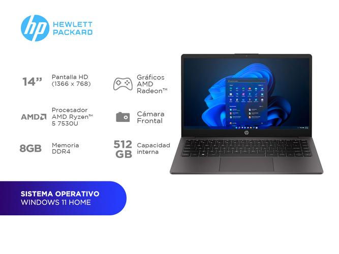 Notebook Hp 245 G10 14 Ryzen 5 7530U 8GB 512GB Win11 - 1