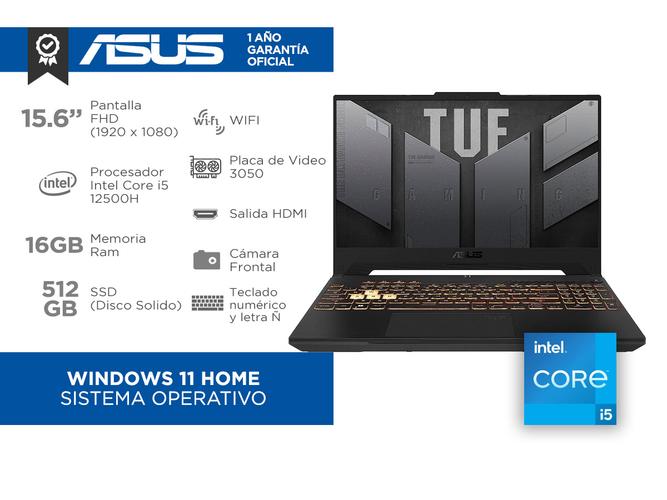 Notebook ASUS TUF Gaming F15 Intel® Core™ i5 12 núcleos NVIDIA® GeForce RTX™ 3050 16 GB 512GB FX507ZC4-HN038W - 1
