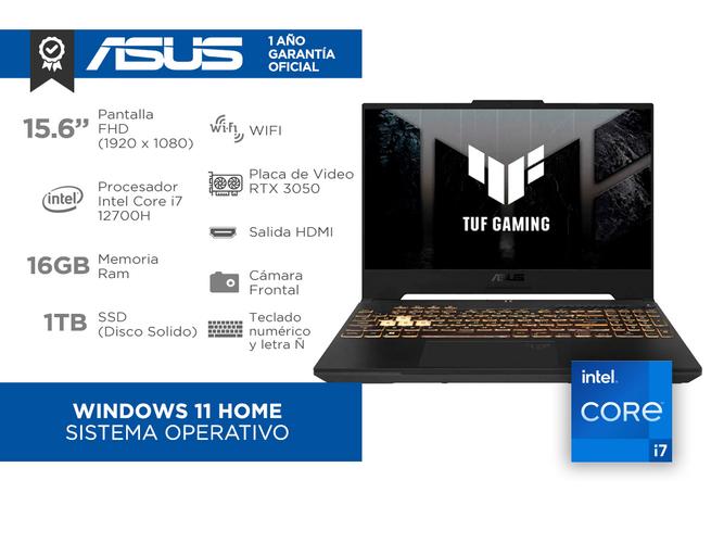 Notebook ASUS TUF Gaming F15 Intel® Core™ i7 14 núcleos NVIDIA® GeForce RTX™ 3050 16GB 1TB FX507ZC4-HN039W - 1