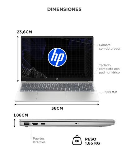 Notebook HP 15 Core 5 120U 8GB 512GB SSD Pantalla FHD Sistema operativo  FreeDOS - 5