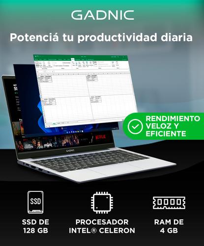 Notebook Gadnic 14 Pulgadas Intel Celeron N4020 RAM 4GB SSD 128GB Cámara Frontal - 1