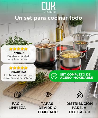 Batería de Cocina Set de Ollas Gadnic 9 Piezas Cacerola Acero Inoxidable Tapa Vidrio Templado - 1