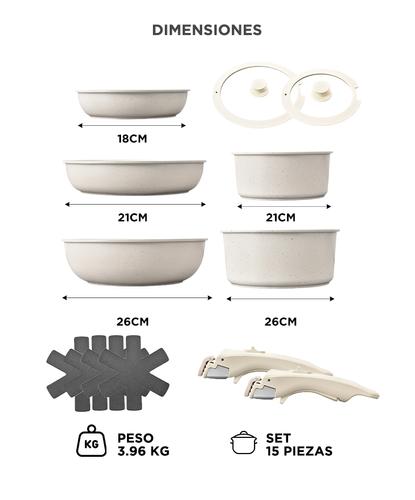 Batería de Cocina Set de Ollas y Sartenes Gadnic Aluminio Antiadherente Mango Desmontable Cacerola  - 5