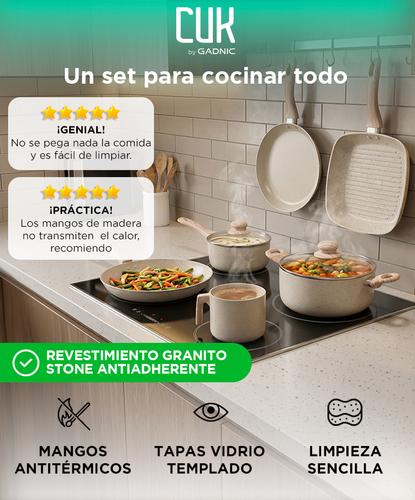 Batería de Cocina Set de Ollas Cuk By Gadnic 9 Piezas Granito Stone Antiadherente Tapa Vidrio Templado - 1