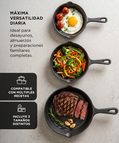 Set x 3 Sartenes Hierro Fundido CUK By Gadnic Inducción Cocina  - 3