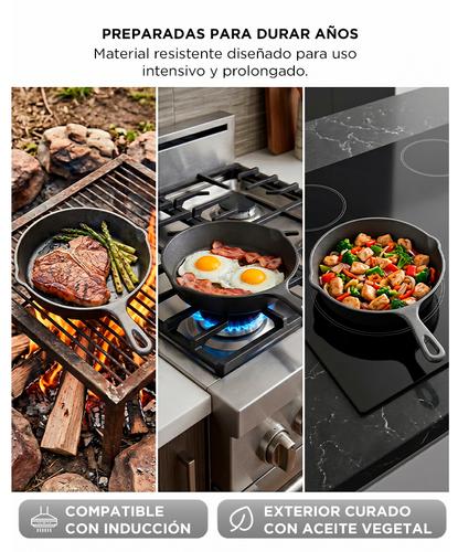 Set x 3 Sartenes Hierro Fundido CUK By Gadnic Inducción Cocina  - 4