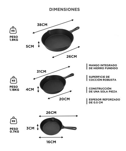 Set x 3 Sartenes Hierro Fundido CUK By Gadnic Inducción Cocina  - 5