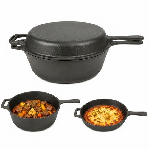 Olla Sartén Gadnic De Hierro Fundido Doble Función Tipo Horno Holandés - 0