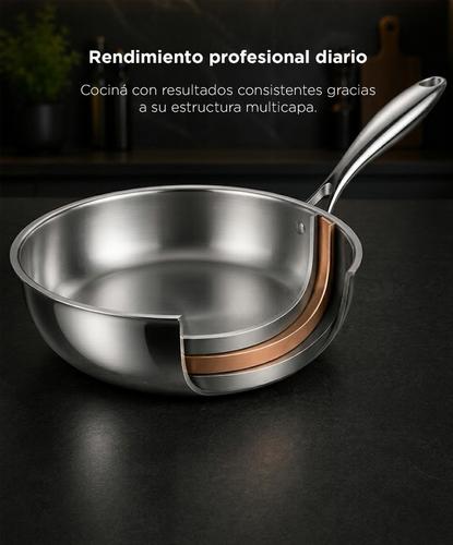 Sartén Con Tapa De Vidrio Templado Cuk By Gadnic 28 cm Multicapa Acero Inoxidable 3.7 Lts Mango  - 2