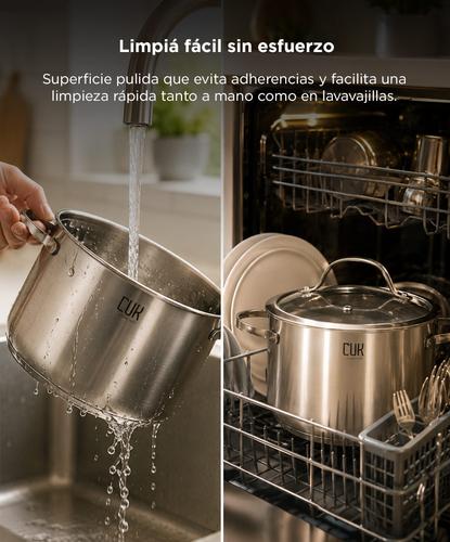 Olla Cacerola Cuk By Gadnic Acero Inoxidable Triple Fondo Con Tapa De Vidrio Templado 4 Litros  - 4