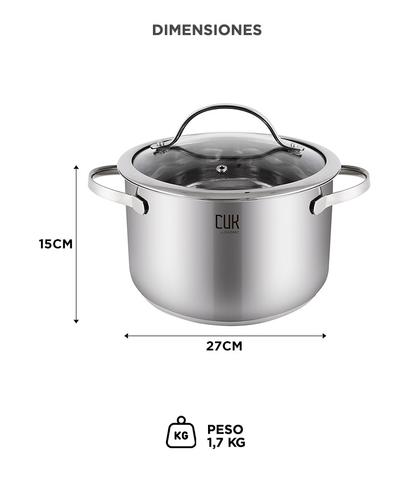 Olla Cacerola Cuk By Gadnic Acero Inoxidable Triple Fondo Con Tapa De Vidrio Templado 4 Litros  - 5