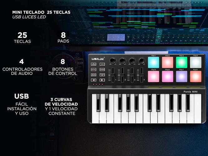 Mini Teclado Panda Mini 25 Teclas USB Luces Led - 1