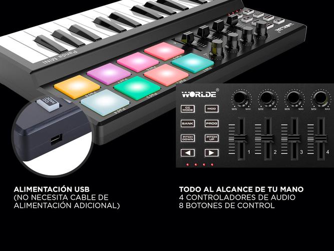 Mini Teclado Panda Mini 25 Teclas USB Luces Led - 3