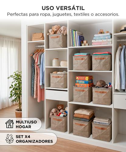 Set X4 Cajas Organizadoras GADNIC Plegables Contenedores De Tela Multiuso  - 3