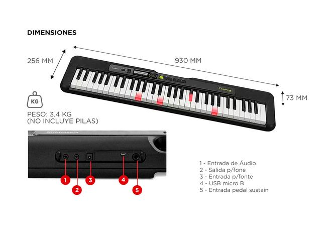 Teclado Sensitivo Casio Casiotone LK-S250 61 teclas Con Luz Negro + Soporte Tipo Tijera Carlsbro - 5