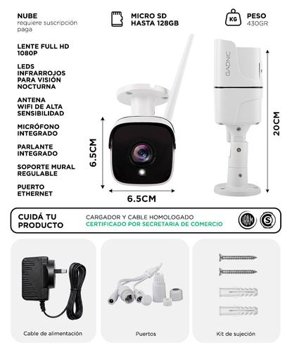 Cámara de Seguridad Gadnic SX37 Bullet Interior  Exterior IP WiFi Full HD Visión Nocturna - 6