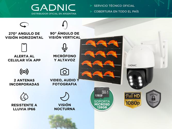 Camara seguridad Gadnic CMSOL42 Panel Solar 3MP Wifi batería recargable impermeable inalámbrica exterior visión nocturna Usado - 1
