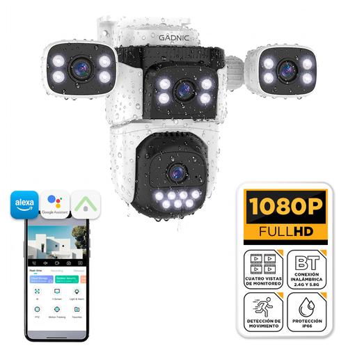 Cámara de Seguridad Gadnic WiFi BT con Control Desde App 1080P 4 Lentes Exterior  - 0