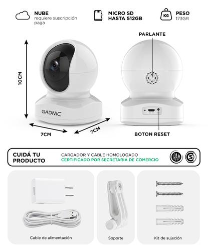 Cámara De Seguridad Interior Gadnic SX9-Pro WiFi Visión Panorámica Control Por App 2K 3MP - 6