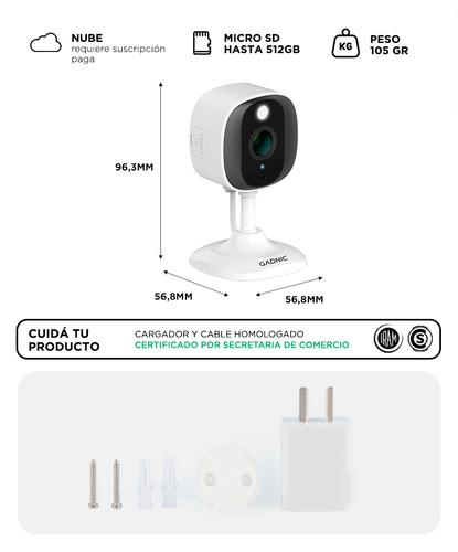 Cámara de Seguridad WiFi Gadnic Mini-G 2K Exterior  Interior Audio Bidireccional 3MP Visión Nocturna Ip65 - 6