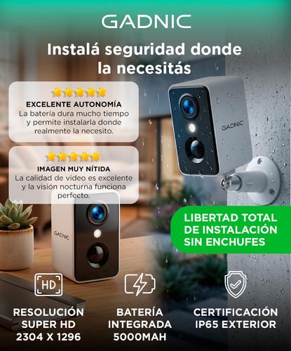 Camara Seguridad Gadnic Wifi Bateria Recargable 3MP Super HD Gran Angular Exterior Vision Nocturna Audio Bidireccional - 1