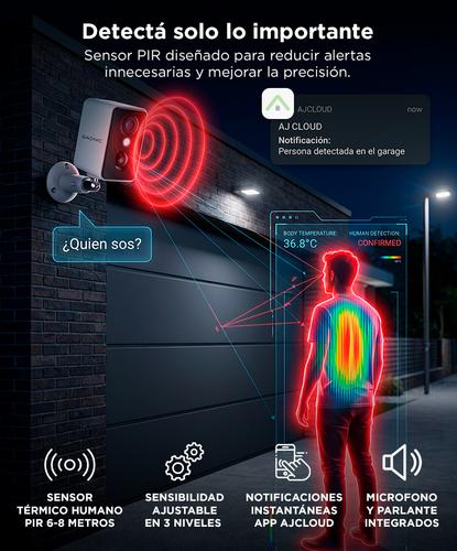Camara Seguridad Gadnic Wifi Bateria Recargable 3MP Super HD Gran Angular Exterior Vision Nocturna Audio Bidireccional - 2