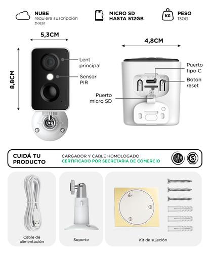 Camara Seguridad Gadnic Wifi Bateria Recargable 3MP Super HD Gran Angular Exterior Vision Nocturna Audio Bidireccional - 6