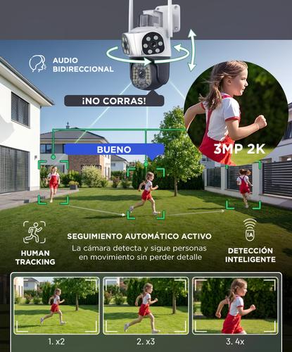 Cámara Seguridad Triple Lente Gadnic WiFi 2K 3MP PTZ Exterior 44 LEDs Visión Nocturna Color - 3