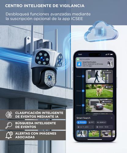 Cámara Seguridad Triple Lente Gadnic WiFi 2K 3MP PTZ Exterior 44 LEDs Visión Nocturna Color - 5