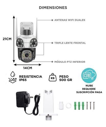 Cámara Seguridad Triple Lente Gadnic WiFi 2K 3MP PTZ Exterior 44 LEDs Visión Nocturna Color - 6