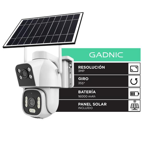 Camara De Seguridad Solar Gadnic WiFi 3MP Doble Lente PTZ Giro 355 Grados Vision Nocturna Dual Audio Bidireccional Bateria 16000 mAh Panel Solar App ICSee Compatible Android iOS - 0