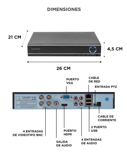 Cámaras de Seguridad PK1100  DVR Gadnic x4 Interior  Exterior IP CCTV Visión Nocturna - 5